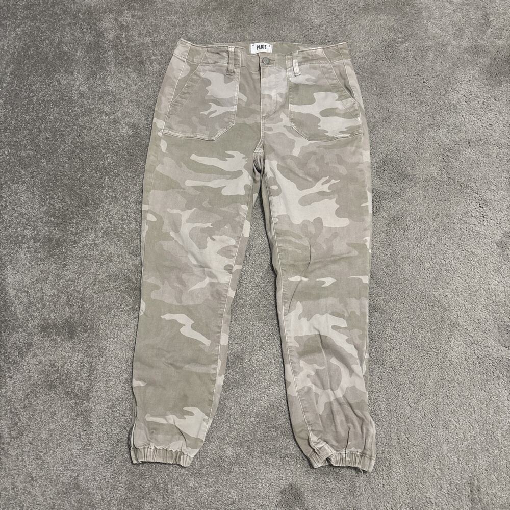 PAIGE Mayslie Jogger Pants Women 29 Beige Camo Crop Stretch Zip Ankle